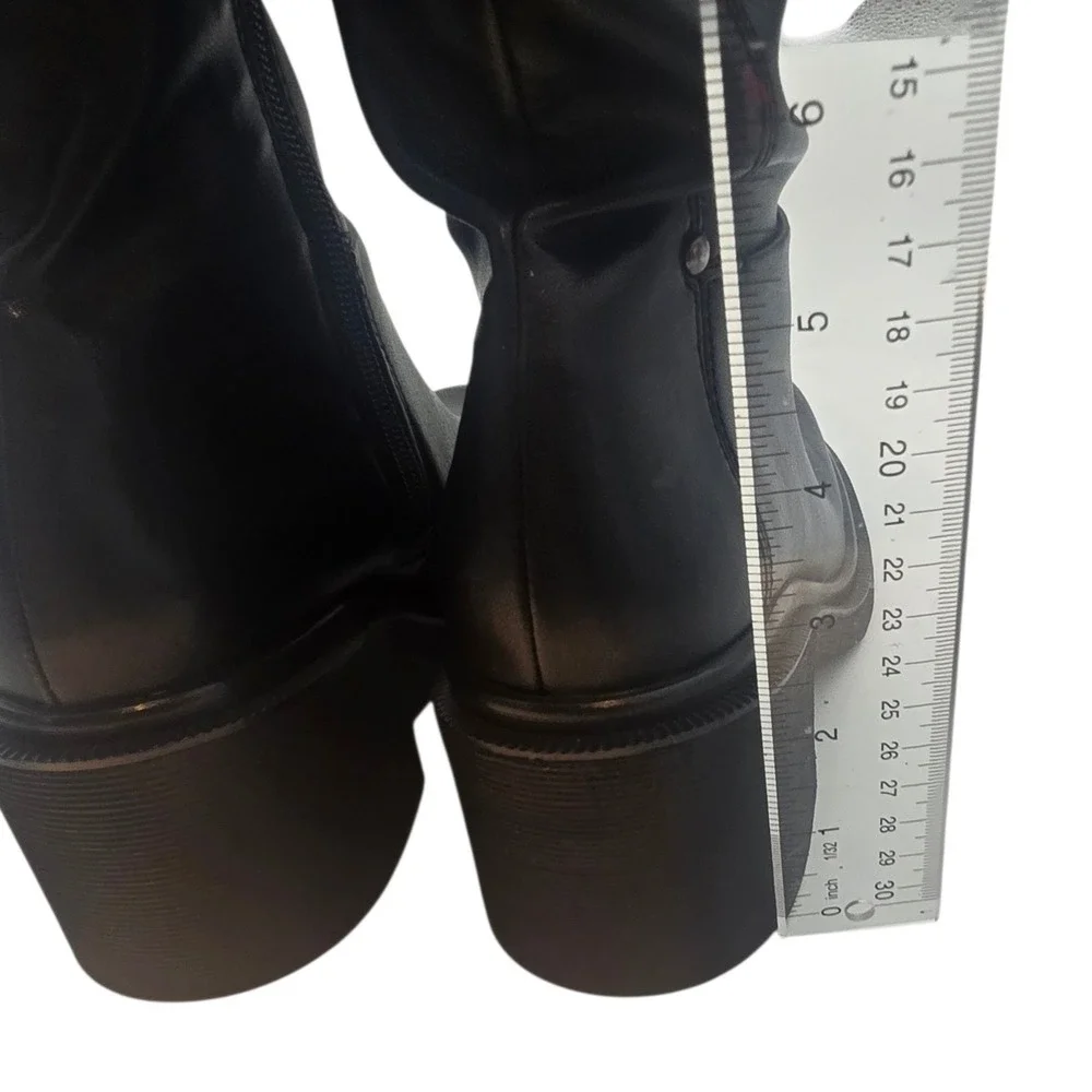 NWT Franco Sarto Kelly‎ OTK Boot 6 Black Stretch Block Heel Rocker Street Edge